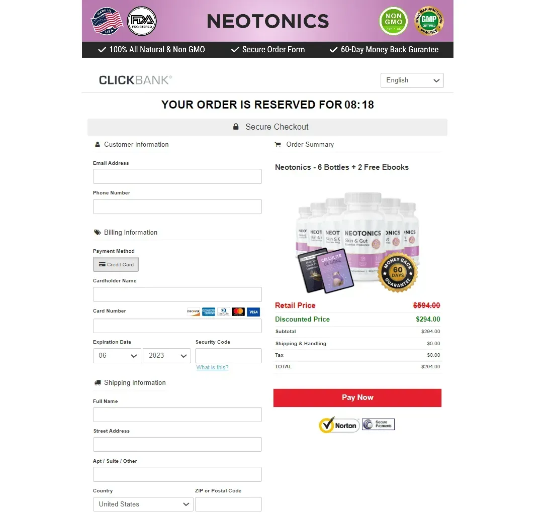 Neotonics Checkout Page